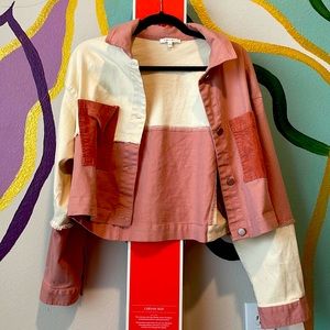 Pink And White Long Sleeve Denim Jacket
